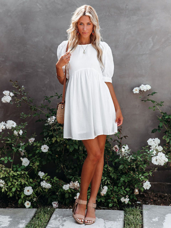 Solid Color Cotton Midi Dress – Spring & Summer Casual Wear