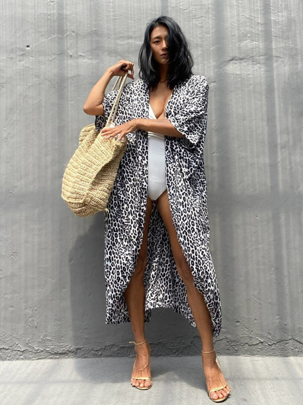 Rayon Tie-Dye Beach Cover-Up – Boho Graphic Print Sunscreen Cardigan