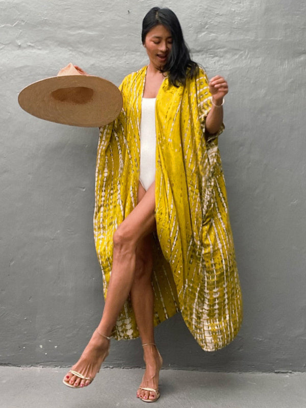 Rayon Tie-Dye Beach Cover-Up – Boho Graphic Print Sunscreen Cardigan