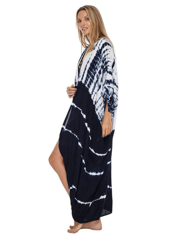 Rayon Tie-Dye Beach Cover-Up – Boho Graphic Print Sunscreen Cardigan