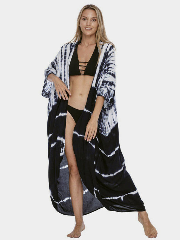 Rayon Tie-Dye Beach Cover-Up – Boho Graphic Print Sunscreen Cardigan