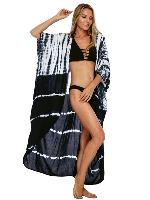 Rayon Tie-Dye Beach Cover-Up – Boho Graphic Print Sunscreen Cardigan