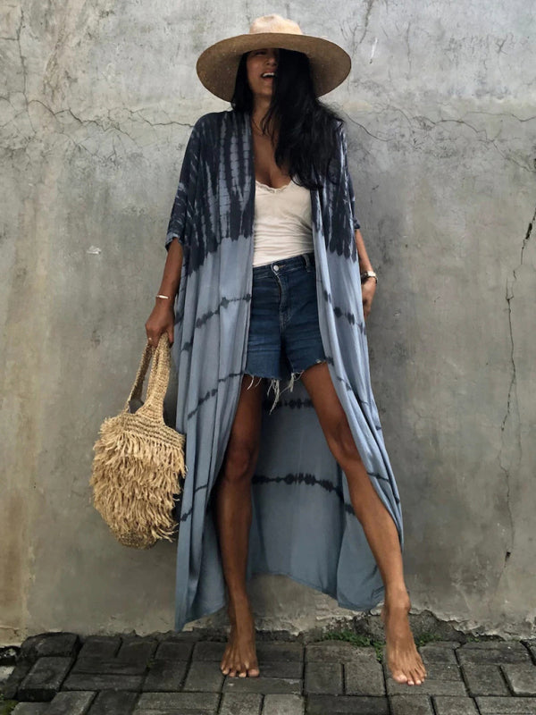 Rayon Tie-Dye Beach Cover-Up – Boho Graphic Print Sunscreen Cardigan