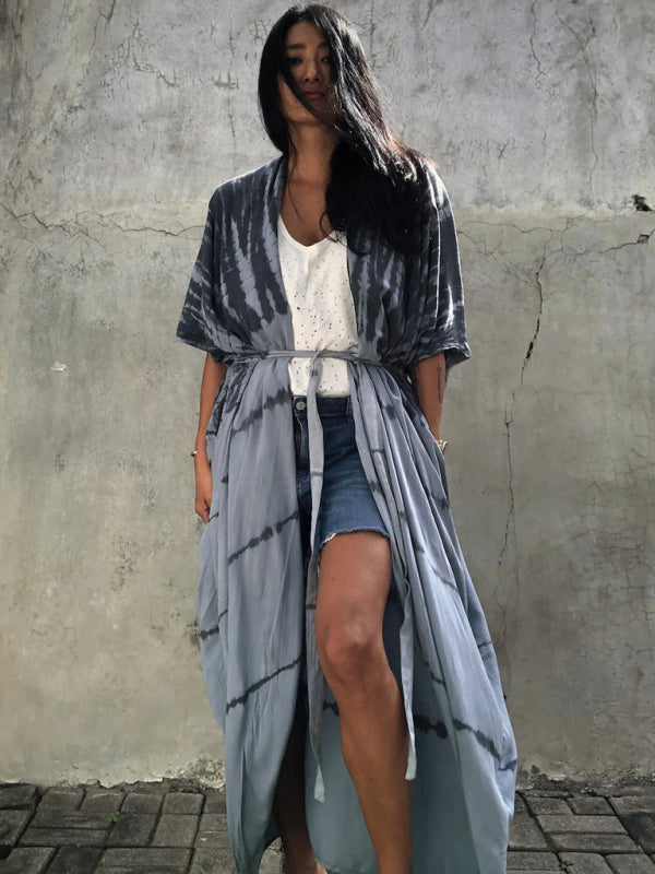 Rayon Tie-Dye Beach Cover-Up – Boho Graphic Print Sunscreen Cardigan