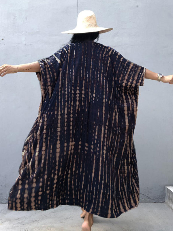 Rayon Tie-Dye Beach Cover-Up – Boho Graphic Print Sunscreen Cardigan