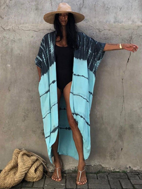 Rayon Tie-Dye Beach Cover-Up – Boho Graphic Print Sunscreen Cardigan