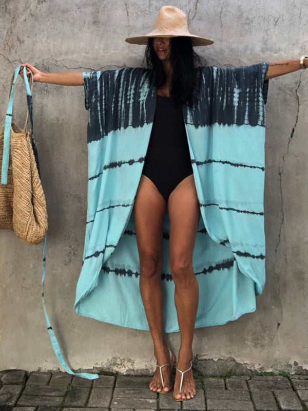 Rayon Tie-Dye Beach Cover-Up – Boho Graphic Print Sunscreen Cardigan