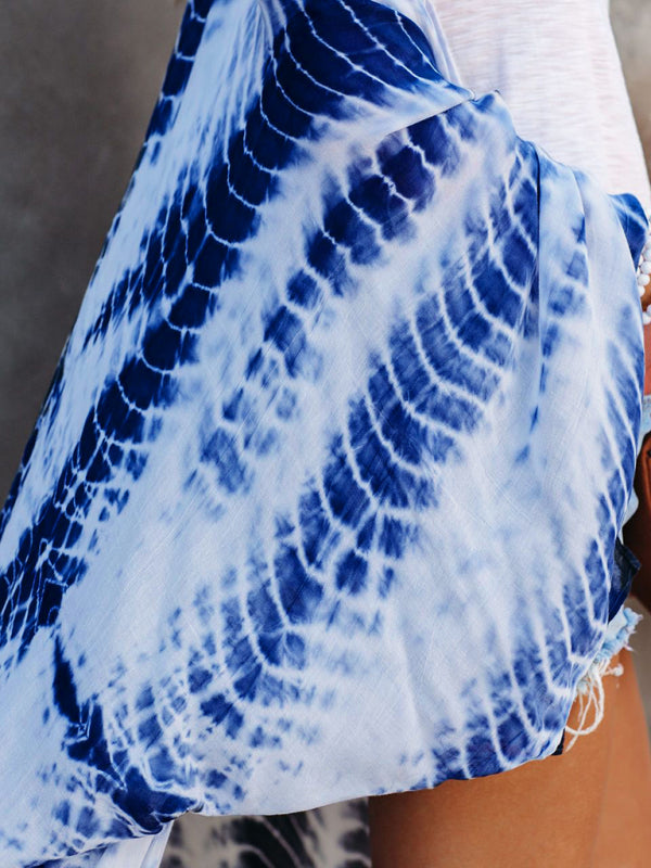 Boho Tie-Dye Beach Cover Up – Sheer Graphic Cardigan with Sun Protection