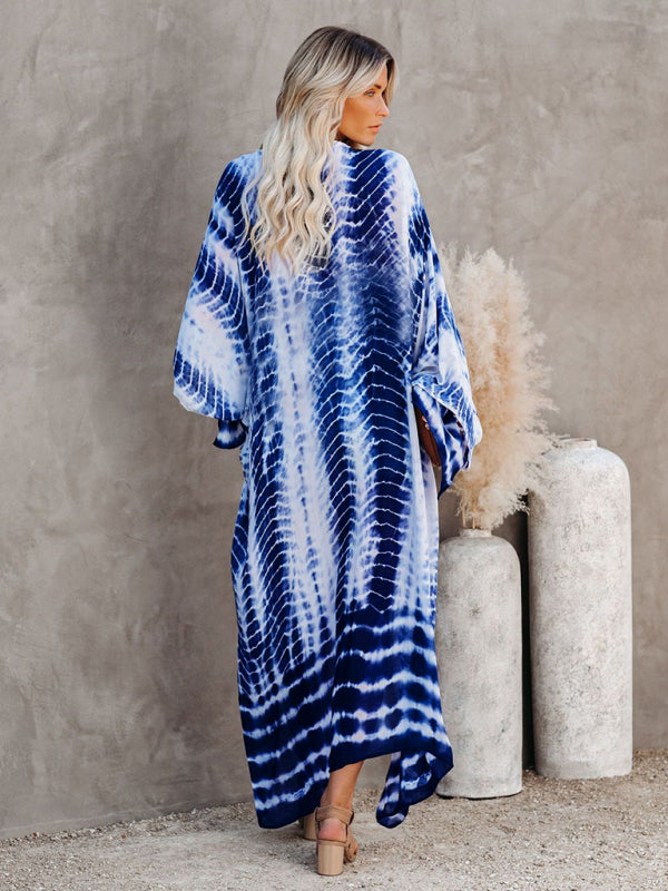Boho Tie-Dye Beach Cover Up – Sheer Graphic Cardigan with Sun Protection