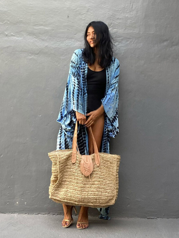 Boho Tie-Dye Beach Cover Up – Sheer Graphic Cardigan with Sun Protection