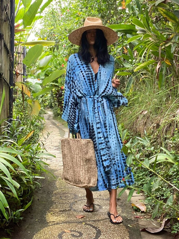 Boho Tie-Dye Beach Cover Up – Sheer Graphic Cardigan with Sun Protection