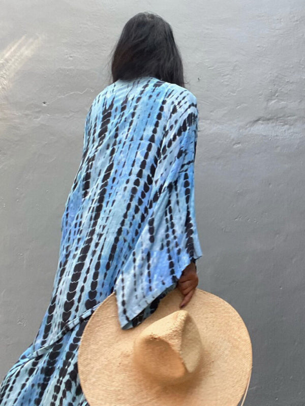 Boho Tie-Dye Beach Cover Up – Sheer Graphic Cardigan with Sun Protection