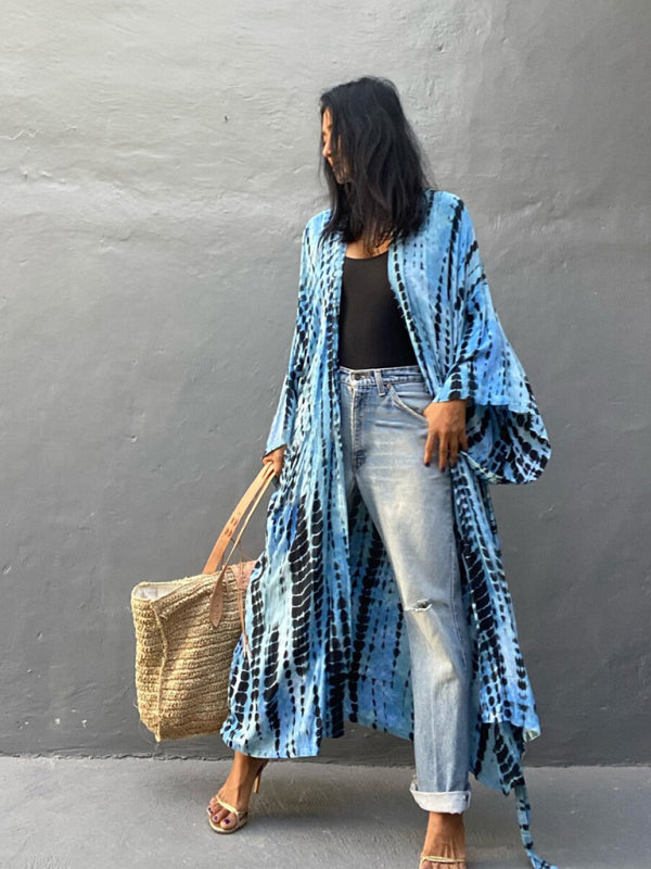 Boho Tie-Dye Beach Cover Up – Sheer Graphic Cardigan with Sun Protection