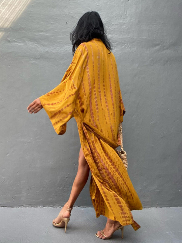 Boho Tie-Dye Beach Cover Up – Sheer Graphic Cardigan with Sun Protection