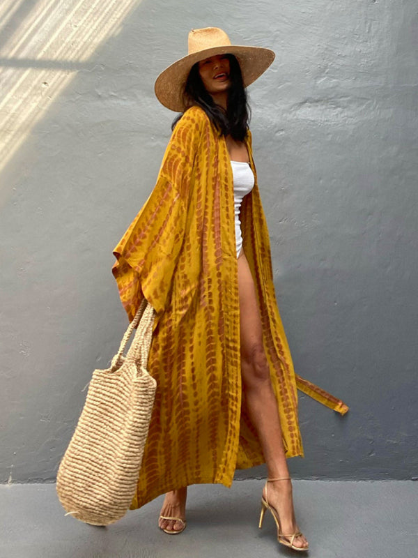 Boho Tie-Dye Beach Cover Up – Sheer Graphic Cardigan with Sun Protection