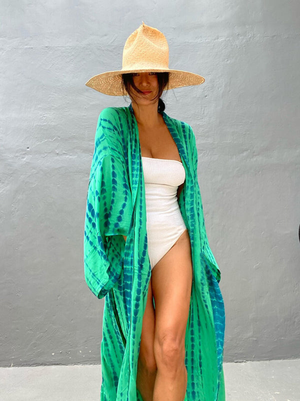 Boho Tie-Dye Beach Cover Up – Sheer Graphic Cardigan with Sun Protection