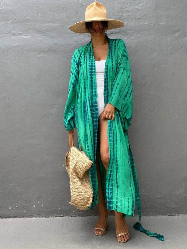 Boho Tie-Dye Beach Cover Up – Sheer Graphic Cardigan with Sun Protection