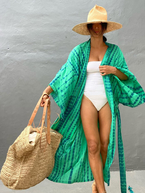 Boho Tie-Dye Beach Cover Up – Sheer Graphic Cardigan with Sun Protection