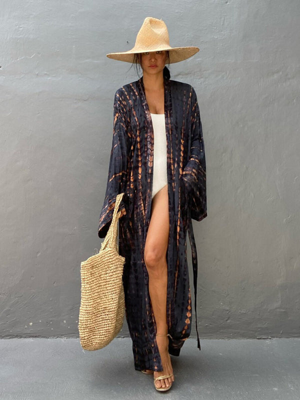 Boho Tie-Dye Beach Cover Up – Sheer Graphic Cardigan with Sun Protection