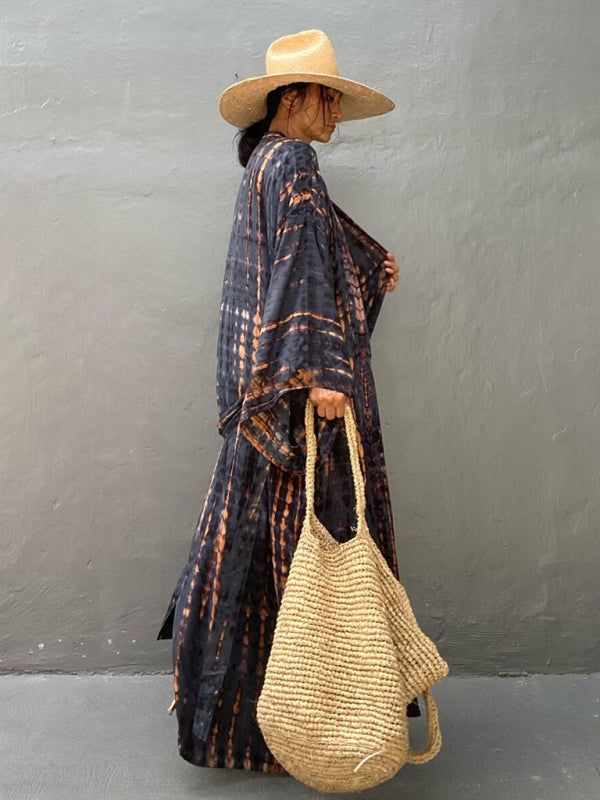 Boho Tie-Dye Beach Cover Up – Sheer Graphic Cardigan with Sun Protection