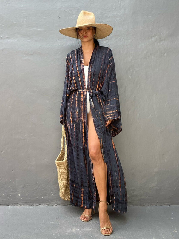 Boho Tie-Dye Beach Cover Up – Sheer Graphic Cardigan with Sun Protection