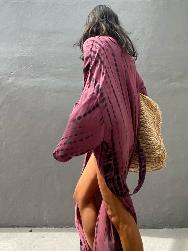 Boho Tie-Dye Beach Cover Up – Sheer Graphic Cardigan with Sun Protection