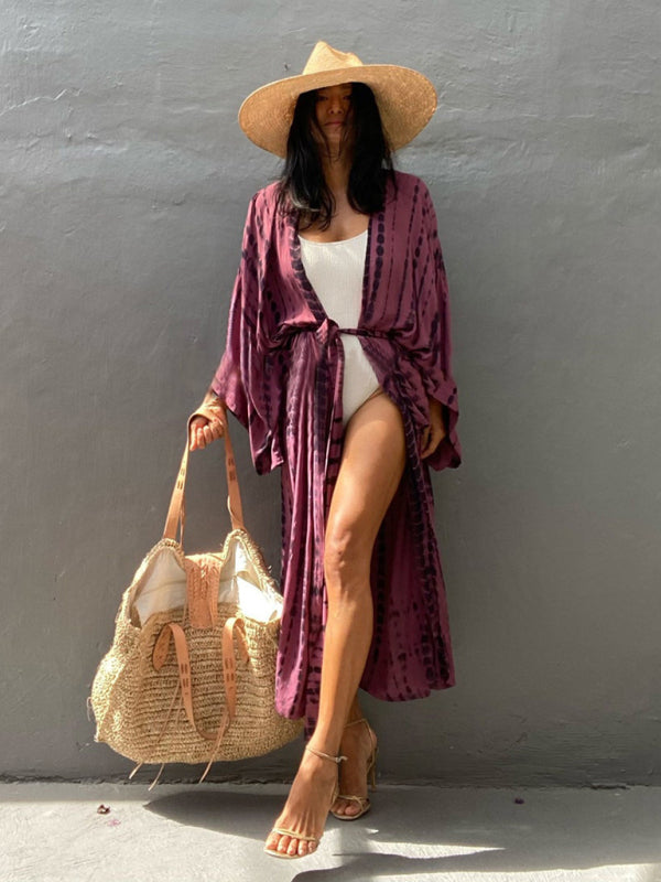 Boho Tie-Dye Beach Cover Up – Sheer Graphic Cardigan with Sun Protection