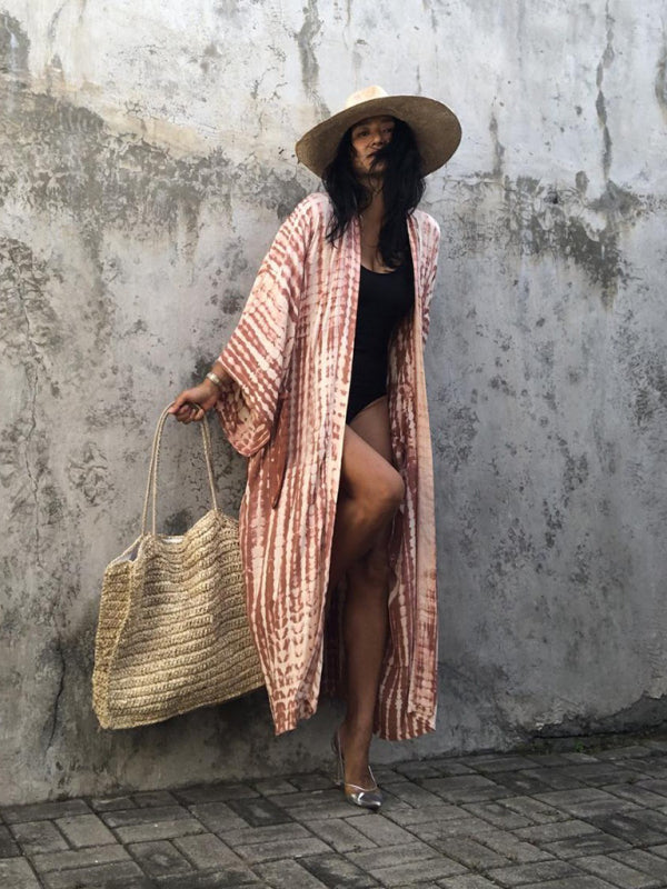 Boho Tie-Dye Beach Cover Up – Sheer Graphic Cardigan with Sun Protection