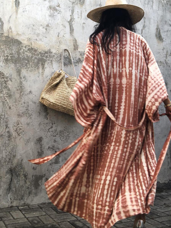 Boho Tie-Dye Beach Cover Up – Sheer Graphic Cardigan with Sun Protection