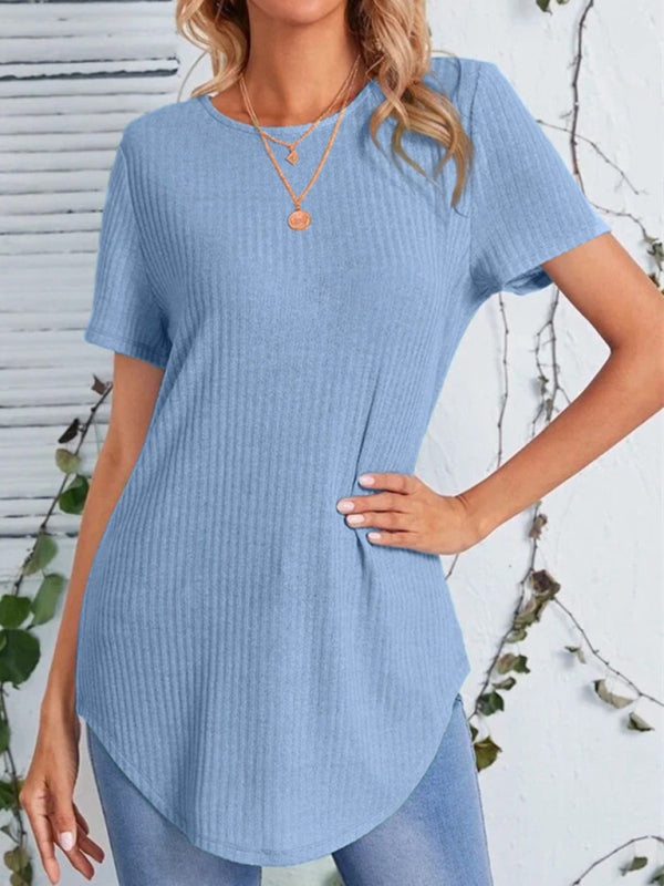 Women's Back Single Breasted Casual Loose Short Sleeve T-Shirt