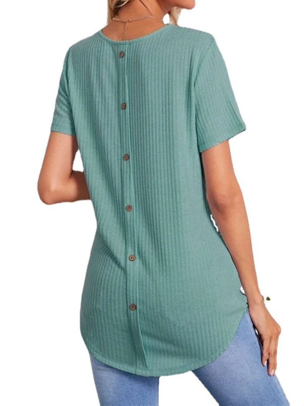 Women's Back Single Breasted Casual Loose Short Sleeve T-Shirt