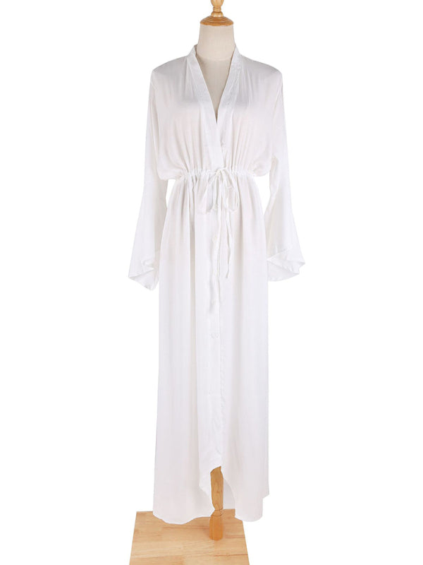 Boho Trumpet Sleeve Long Beach Cardigan – Lightweight Sunscreen Cover-Up