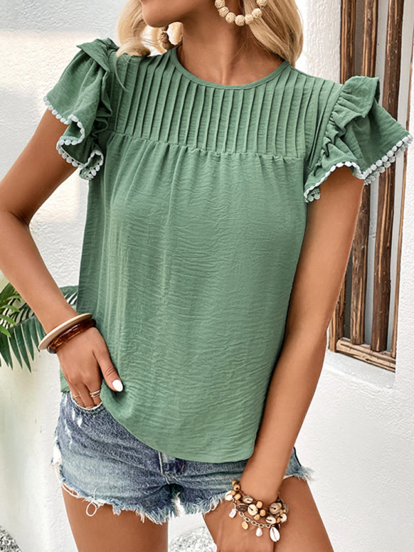 Women's Ruffle Sleeve Lace Blouse - Casual Summer Top