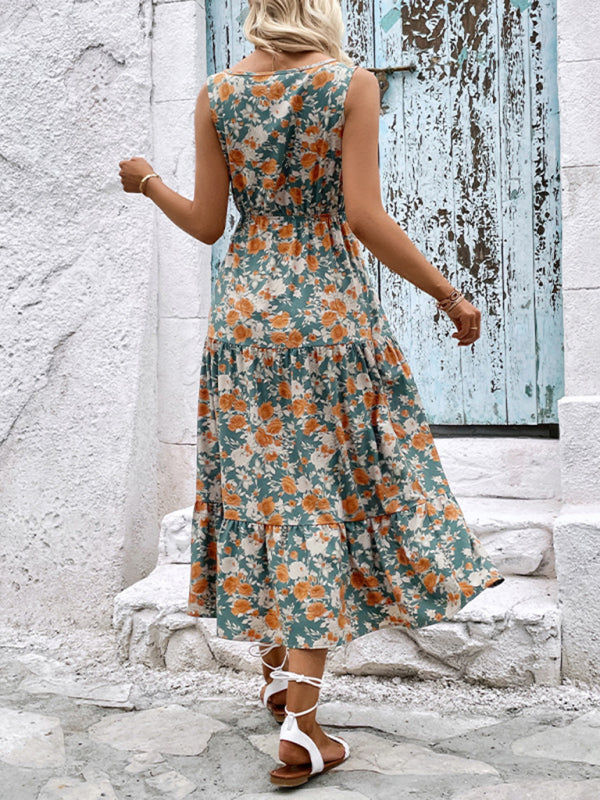 Sleeveless Floral Button Maxi Dress – Lightweight Spring-Summer Style
