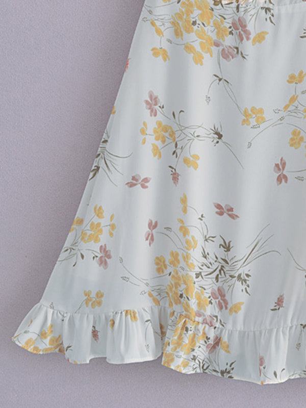 Floral Slim-Fit Sleeveless Dress – Romantic Style with Tie Straps
