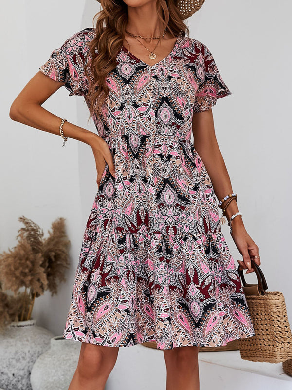 Paisley V-Neck Sleeveless Midi Dress – Lightweight Woven Summer Style