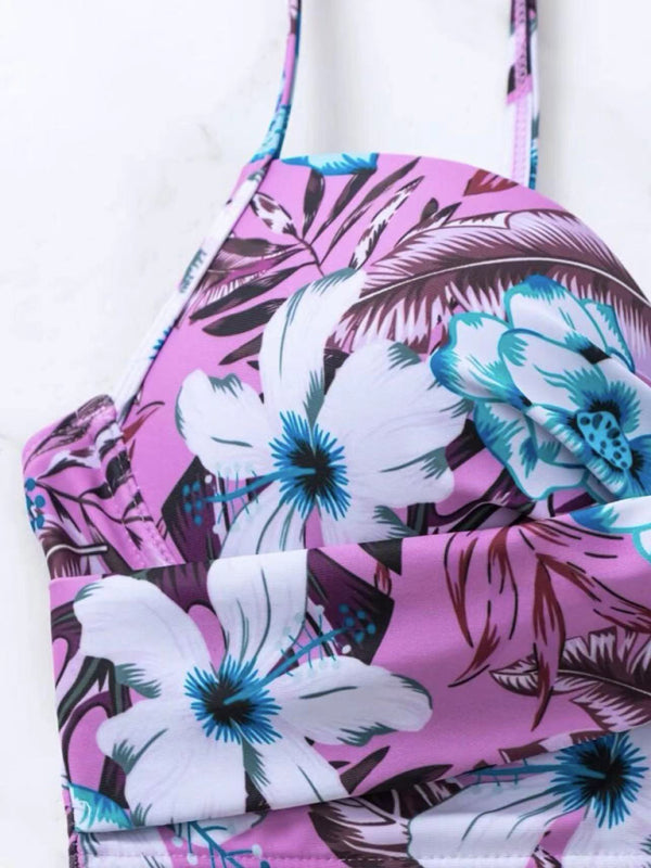 Floral Cross Bikini Set – High-Waisted, Lightly Padded & Boho-Inspired