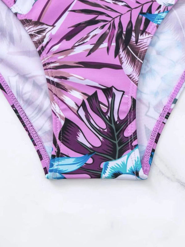 Floral Cross Bikini Set – High-Waisted, Lightly Padded & Boho-Inspired