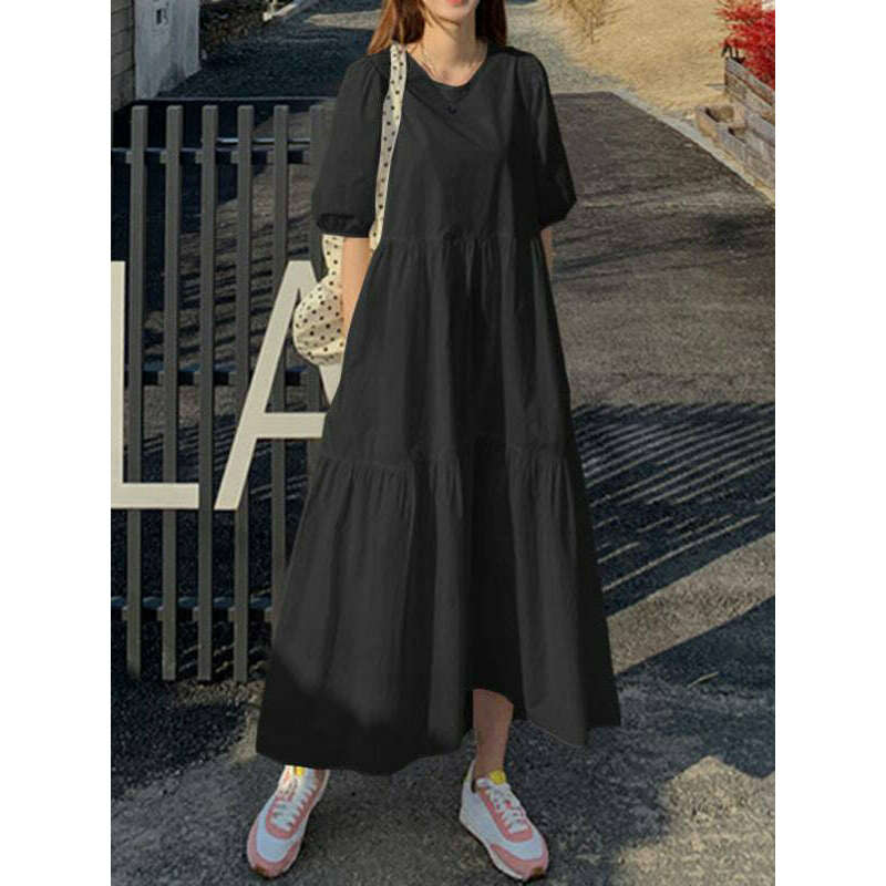 elegant-a-line-midi-dress-–-round-neck-dropped-sleeves-leisure-fitsmiling-maria---everything-for-women-34648495