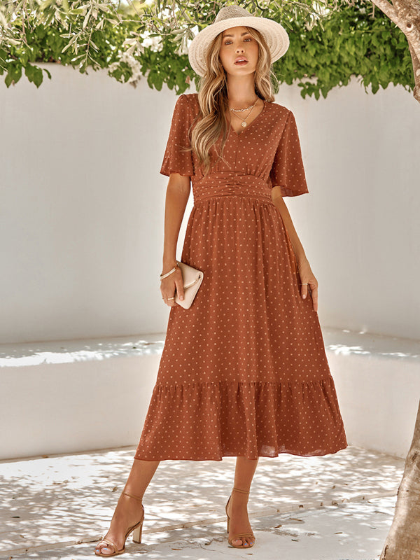 V-Neck Ruffle Sleeve Maxi Dress – Lightweight Solid Color Summer Essential