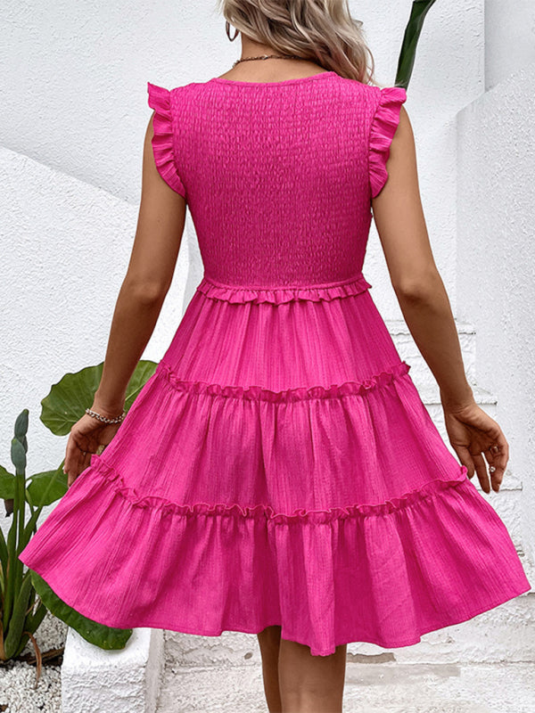 Romantic Sleeveless Fitted Dress – Solid Rose, Woven Polyester