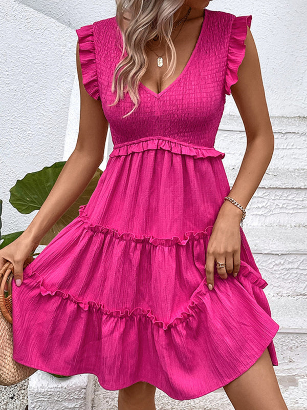 Romantic Sleeveless Fitted Dress – Solid Rose, Woven Polyester
