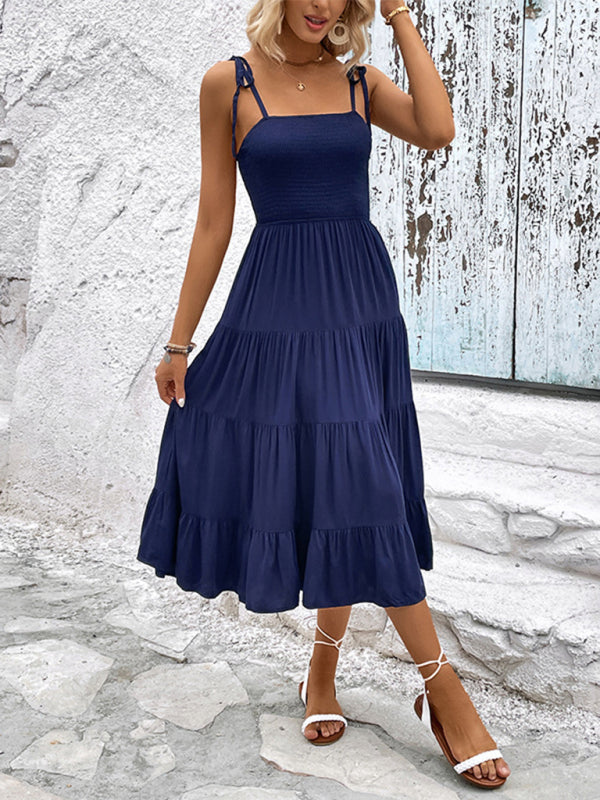 Backless Solid Color Camisole Dress – Sexy Woven Rayon for Spring & Summer