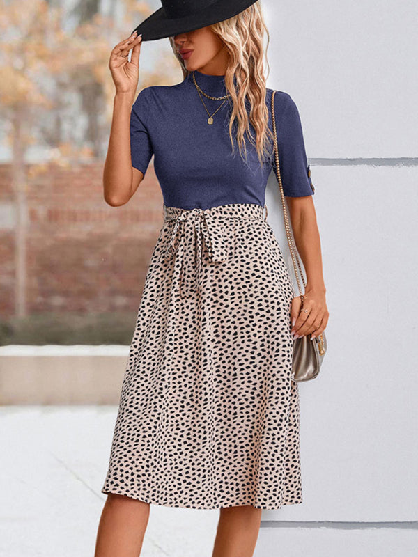 Leopard Print Woven Half High Neck Dress – Casual Spring & Summer Style