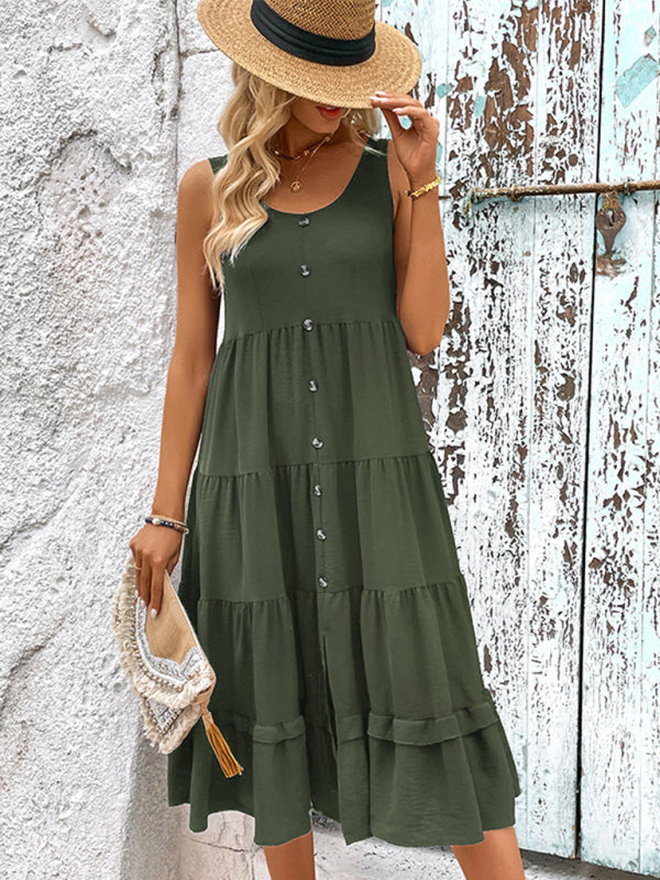 Sleeveless Knit Slit Midi Dress – Solid Color & Lightweight Fit