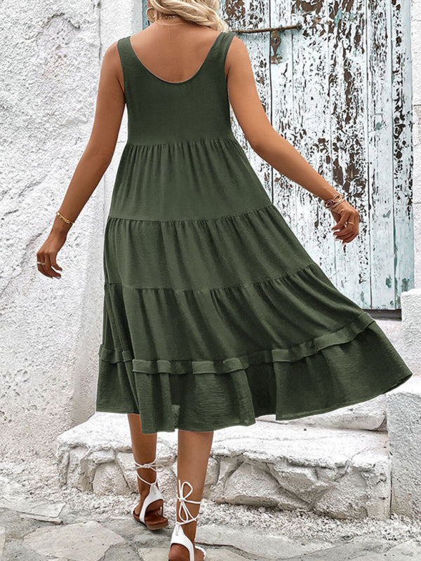 Sleeveless Knit Slit Midi Dress – Solid Color & Lightweight Fit