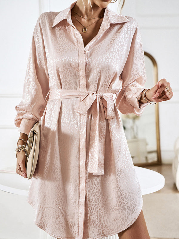 Shirt Collar Open Placket Long Sleeve Midi Dress – Graceful Fit