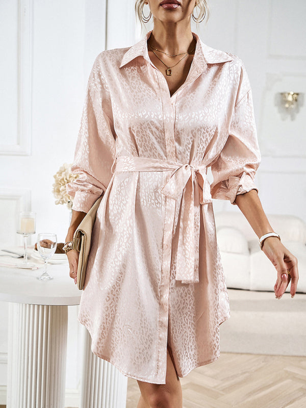 Shirt Collar Open Placket Long Sleeve Midi Dress – Graceful Fit