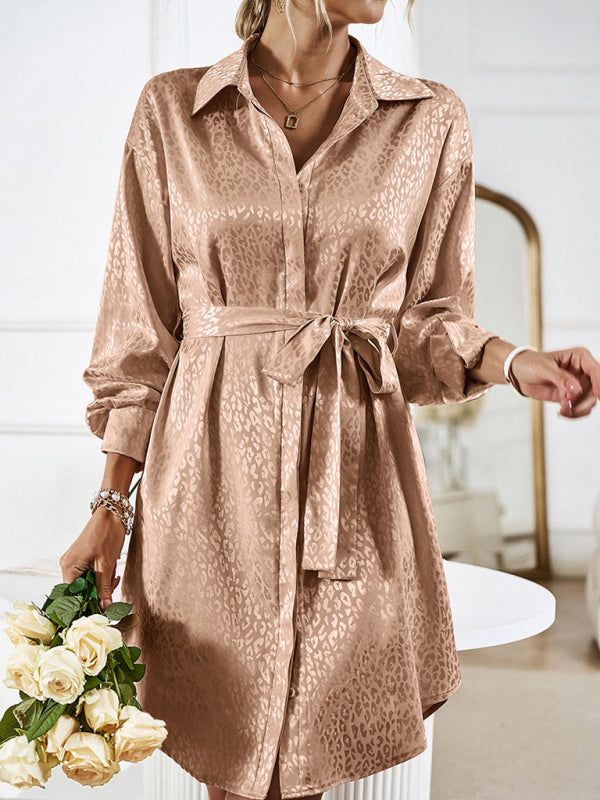 Shirt Collar Open Placket Long Sleeve Midi Dress – Graceful Fit