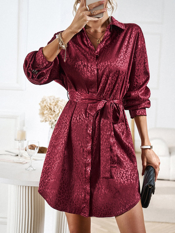 Shirt Collar Open Placket Long Sleeve Midi Dress – Graceful Fit